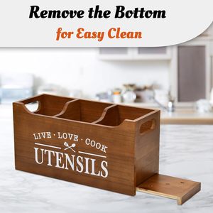 Caja de almacenamiento de cubiertos de madera para cocina con orificio de drenaje, soporte para cuchillos, tenedores y palillos, caja de almacenamiento transfronteriza, para encimera - Product Image 2