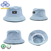 Sombrero de Pescador Personalizado con Logotipo, Color Azul Claro, Algodón Lavado, Estilo Casual, para Uso Diario, Ajustable, con Bolsillo, Unisex