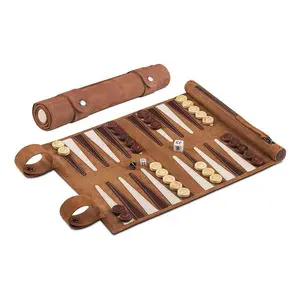 Kunden spezifisches Backgammon-Set hand gefertigte PU-Leder-Reise-Backgammon-Rolle