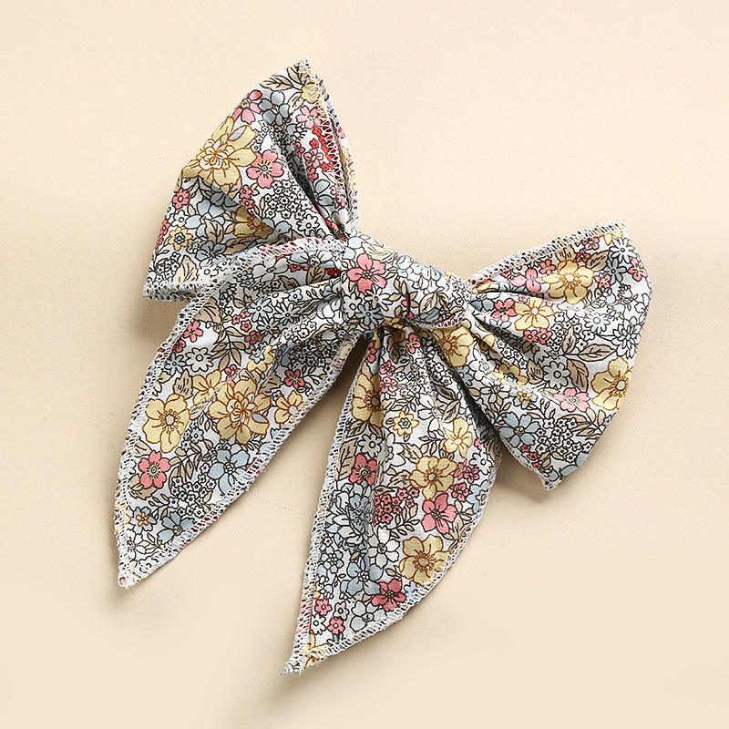 3-Grey Floral école filles coton tissu arcs pinces à cheveux