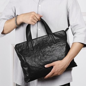 Men's Genuine Leather <b>Briefcase</b> Top Grain Cowhide Large Capacity Laptop Bag Business Casual Soft Handle Zipper Closure Solid - Product Image 2