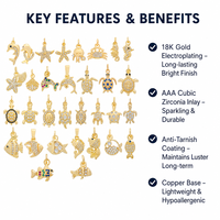 Pendentifs breloques animaux marins en cuivre plaqué or 18 carats avec micro-pavé de zircon (Dauphin, Tortue, Poisson, Étoile de mer) pour la fabrication de bijoux et de colliers DIY