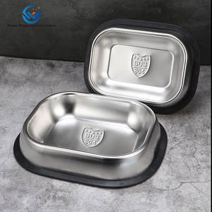 Sampel warna ramah lingkungan mangkuk anjing baja tahan karat produk pemberi makan hewan peliharaan persegi - Product Image 6