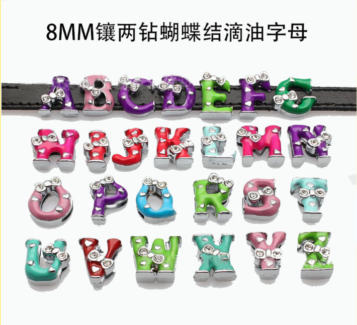 8mm colorful slide letters with two crystals