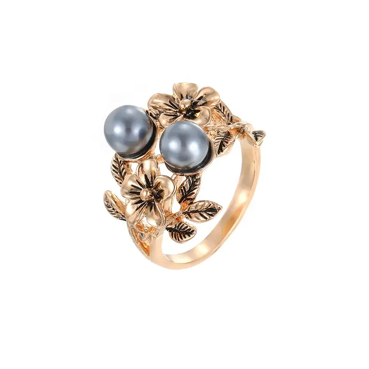 Trendy Ladies Hawaiian Zinc Alloy Gold Plated Finger Pearl Flowers Rings For Women