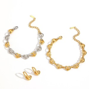 Stainless Steel Heart Shape <b>Bracelet</b> 18k Gold Finish Unisex Everyday Wear Jewelry <b>Set</b> - Product Image 4