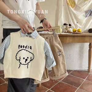 Tongxingyuan Children's Wool Vest Cartoon Poodle Design Spring Autumn Baby Girls Boys Sweater Vest Cotton Fabric - Product Image 1