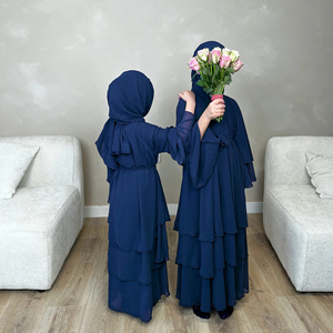 Sharut 2024 Kimono Elegante Turco Dubai all'Ingrosso, Abiti Musulmani per Donne, Ragazze e Bambini, Abaya Aperta a 3 Strati in Chiffon per Mamma e Bambini - Product Image 3
