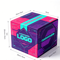 Boîte rigide rétro cyberpunk futuriste à deux compartiments avec impression néon et logo personnalisé en relief pour accessoires technologiques et emballages cadeaux