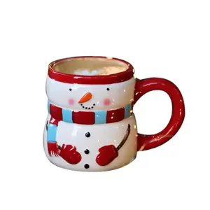 EXTRAWORLD Tasse à café en céramique rouge de Noël de 16 oz avec motif bonhomme de neige pour la décoration de la maison - Product Image 6