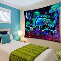 Tapisserie murale en polyester motif forêt de champignons néon, facile à accrocher, décoration murale, impression HD, vente en gros