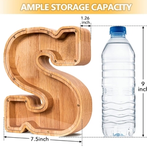 Salvadanaio in Legno di Alta Qualità con Coperchio Trasparente, Scatola Regalo, Contenitore per Risparmi <span class=keywords><strong>e</strong></span> Depositi - Product Image 4