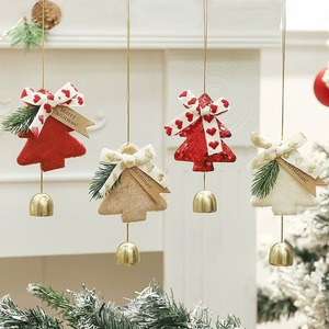 Ornement de porte de Noël Clochettes de Noël avec nœud en velours et pomme de pin, pendentifs clochettes, décoration de Noël, cadeau, figurine et jouet de Noël - Product Image 1