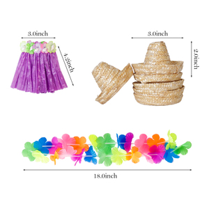   Décoration de fête Luau, <span class=keywords><strong>jupe</strong></span> hawaïenne Hula, couvre-bouteille, mini chapeau de <span class=keywords><strong>paille</strong></span>, colliers hawaïens, décoration de fête tropicale hawaïenne - Product Image 6