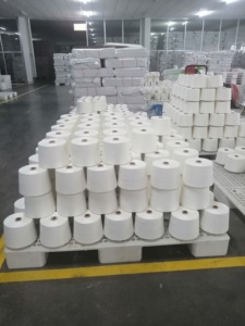 เส้นด้ายดิบสีขาวแกน sapndex <span class=keywords><strong>80</strong></span>/20โพลีเอสเตอร์/viscose TR ผสมสำหรับถักและทอผ้าผ้ายีนส์ - Product Image 3