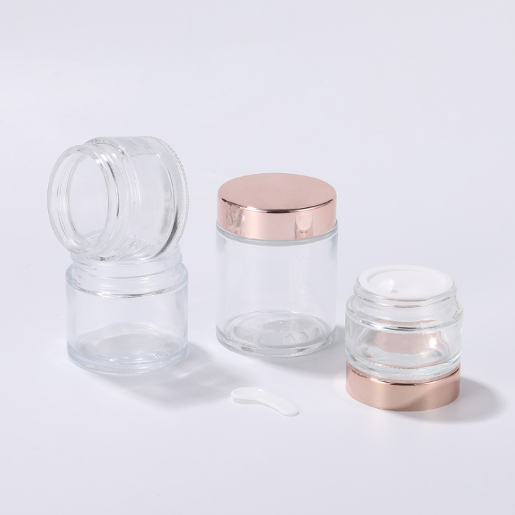 Transparent jar with rose gold lid