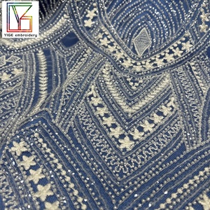 Sang Trọng Màu Trắng Pháp 3D Đính Cườm Sequins Ren Mật Độ Cao Vải Tuyn <span class=keywords><strong>Net</strong></span> Đám Cưới Cô Dâu Ren Phụ Nữ Ăn Mặc Thêu Vải - Product Image 3