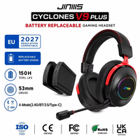 Casque de jeu JINMS V9 Plus à batterie interchangeable quad-mode, autonomie 150H, 53mm, son surround 7.1, micro ENC, compatible OEM/ODM, conforme à la réglementation UE 2027 sur les batteries