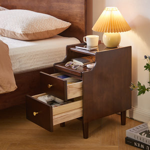Comodino in Legno Massello con Due Cassetti Estraibili, Tavolino da Letto e Tavolino Laterale per Divano - Product Image 3