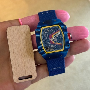 Montre mécanique automatique ultra-fine 7,8 mm en fibre de carbone bleue RM67-02 version haute, bracelet en nylon, fonctionnement à sept points d'engrenage - Product Image 6