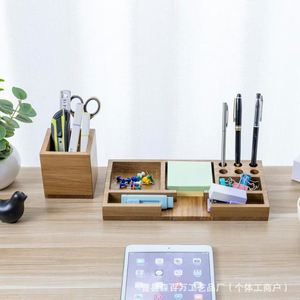 Mygift Wooden Desktop Organizer Solid Acacia Wood Office Storage <b>Box</b> For <b>Pens</b> Pencils And Memo Cards - Product Image 5