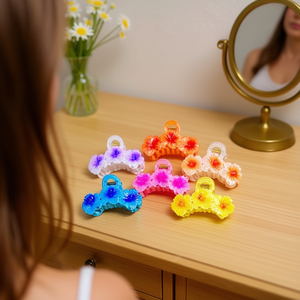 Tre fermagli per capelli a forma di fiore da 10 cm, colorati, per donne e ragazze - Product Image 2