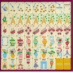Lujoso Juego de Mahjong Parísino Amarillo Pintado a Mano, 160 Piezas Americanas, Tapete de Neopreno Acrílico de Tres Capas, Entretenimiento - Product Image 1