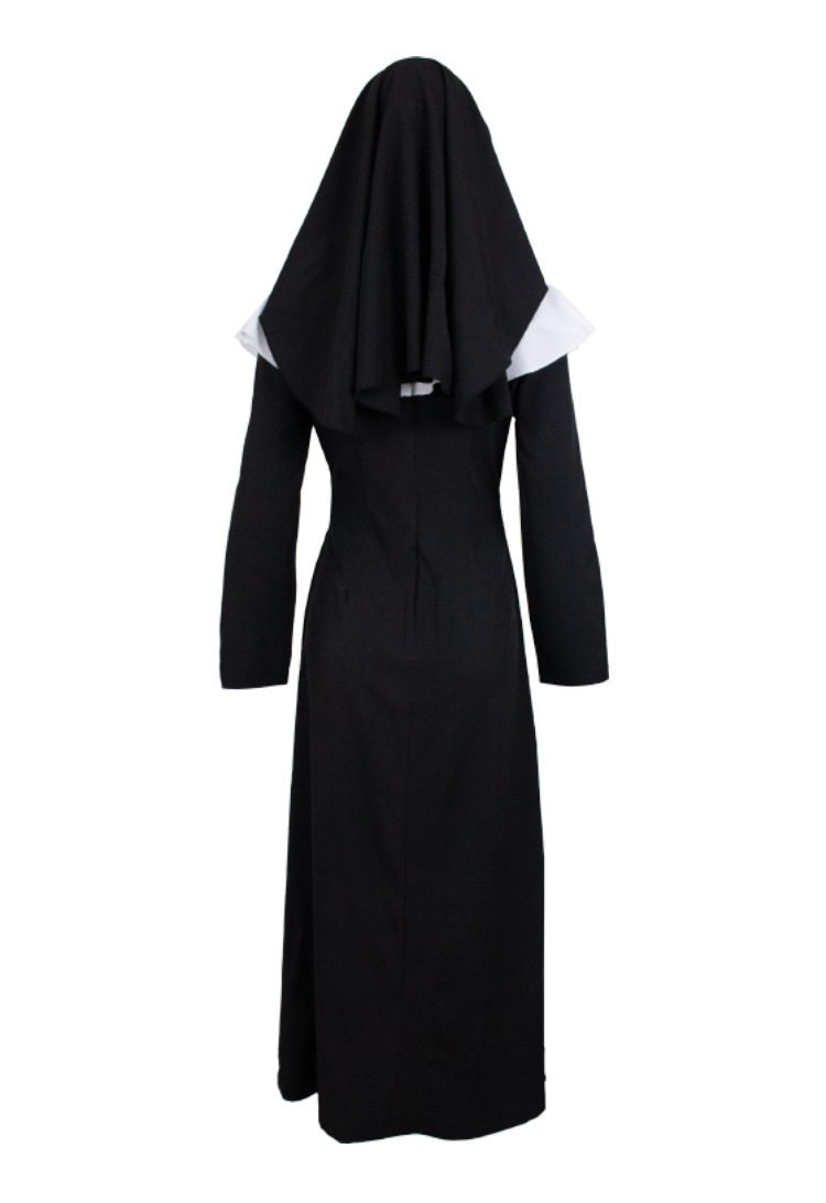 Women's Sexy Nun Halloween Costume - Scary Long Black Dress with Cross  Necklace for Party & Cosplay Events
