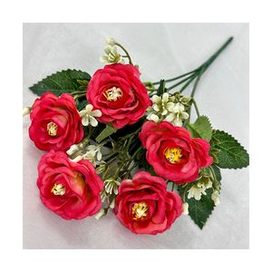 Ramos Pequeños de 5 Cabezas de Peonías Artificiales al Por Mayor Baratas Flores de Seda Hojas de Plástico para Decoración del Hogar - Product Image 1