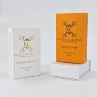 Boîtes à parfum en carton carré personnalisées de luxe avec logo, laminage brillant UV, emballage recyclable pour flacons cosmétiques de 50 ml/100 ml
