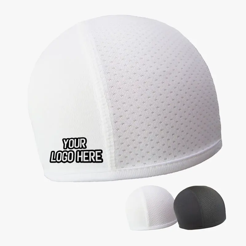 OEM xe máy Mũ bảo hiểm bên trong mũ nhanh khô thoáng khí tùy chỉnh thêu logo Polyester đi xe đạp Mũ bảo hiểm lót Beanies sọ mũ