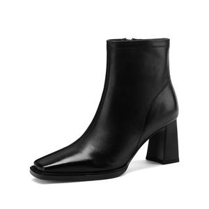 Botines Clásicos de Piel Genuina para Mujer, Hechos a Mano, Tacón Cuadrado Ultra Alto, Cremallera Lateral Metálica, Suela Acanalada, Venta al Por Mayor - Product Image 2