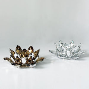 High Quality Gold champagne Silver Coating Crystal <strong>Lotus</strong> <strong>Candle</strong> Tealight <strong>Holder</strong> MH-Z0510 - Product Image 2