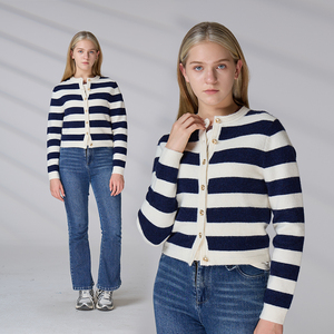 Custom Knitted Women's <b>Cardigan</b> Crew Neck Long Sleeves Knitted <b>Cardigan</b> <b>Sweater</b> for Autumn Winter - Product Image 1