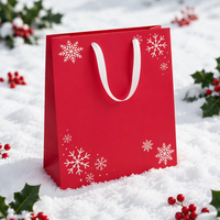Sac de courses en papier kraft biodégradable, durable, avec impression personnalisée, motif flocon de neige, ruban, à porter à la main