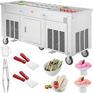 Máquina de helado frito Vevor de acero inoxidable comercial, 2 unidades, 17.7 pulgadas, con doble plato, compresor y raspadores - Product Image 1