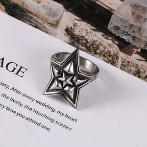 Bague Punk rétro en acier titane pour hommes, bague à cinq branches en forme d'étoile, bijoux décontractés SA945 - Product Image 2