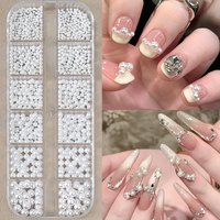 1 Boîte de Perles Blanches Rondes/Demi-Perles pour Ongles, Perles Caviar de Tailles Mixtes, Breloques pour Nail Art, Décoration, Bijoux 3D, Accessoires de Manucure