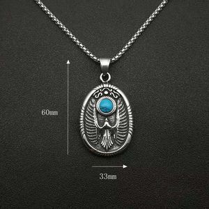Yunnique – collier avec pendentif aigle en acier inoxydable, incrustation de turquoise, chaîne en argent, pour cadeau - Product Image 3