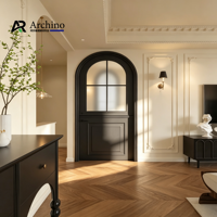 Porte d'entrée moderne en fer forgé cintrée à double vitrage sécurisée pour solutions de projets immobiliers