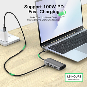 UNIEAN Powerbank Diseño Dual <span class=keywords><strong>USB</strong></span> 3,0 5Gbps Tipo <span class=keywords><strong>C</strong></span> UHD 2,0 4K PD100W Carga súper rápida 7 en 1 <span class=keywords><strong>USB</strong></span> <span class=keywords><strong>C</strong></span> HUB Adaptador para <span class=keywords><strong>Macbook</strong></span> - Product Image 3