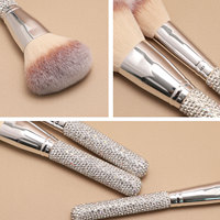 Ensemble de pinceaux de maquillage HMU 12 pièces, luxe professionnel, strass, haute qualité, argent, diamant, logo personnalisé