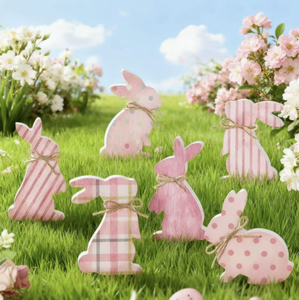 DAMAI Wholesale Easter Decor Rustic Vintage Rabbit Wooden Farmhouse Tiered Tray Figurines for Fireplace Garden Party Decor - Product Image 1