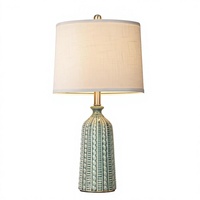 Lampe de table à 3 niveaux de luminosité en céramique verte JUNNAI, abat-jour en tissu blanc, base E26, hauteur 24,5 pouces, lampe moderne pour chambre à coucher et salon