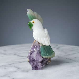 Sculpture de perroquet en zoïsite rubis/calcite blanche/chrysoprase/améthyste BJ2623 - Product Image 2