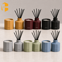FUBEI LIVING Bougie parfumée mate décagonale bleu-gris, écologique, aromathérapie, décoration d'intérieur, ensemble diffuseur à bâtonnets en céramique