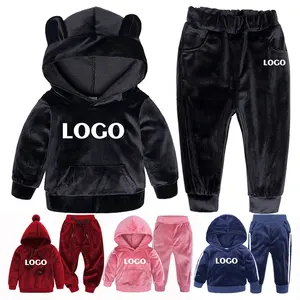 Bé Trai Cô Gái Nhung Trùm Đầu Quần Áo Set Kids Jacket Coat Quần Phù Hợp Cho Thể Thao Phù Hợp Với Tracksuit Toddler Trẻ Em Quần Áo Set