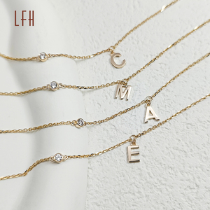 Pulsera de cadena con nombre y letra inicial de oro sólido de 18k, brazalete con nombre y letras personalizadas, joyería de oro Real - Product Image 3