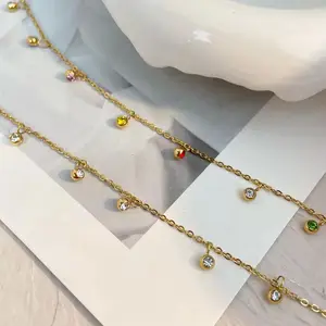 Gold Plated Beads Gemstone Cz Crystal Colored Zircon Necklace Jewelry Fashion Jewelry Stainless Steel 2024