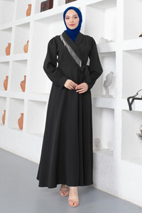 <span class=keywords><strong>Abbigliamento</strong></span> islamico musulmano tinta unita nero abiti da donna Abaya Muslim <span class=keywords><strong>abbigliamento</strong></span> - Product Image 3